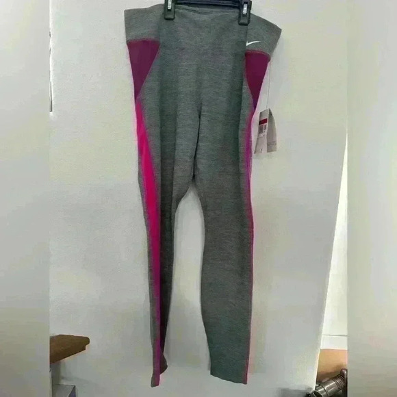 NWT Nike One Women's Grey/Heather/ Pink Mid-Rise Color-Block Leggings Sz L - Picture 8 of 11